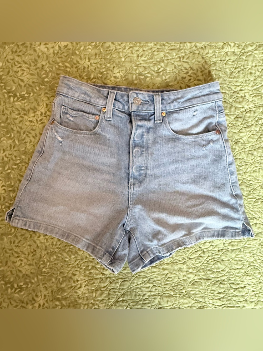 PAIGE Dani Light Blue High-Rise Button-Front Denim Shorts